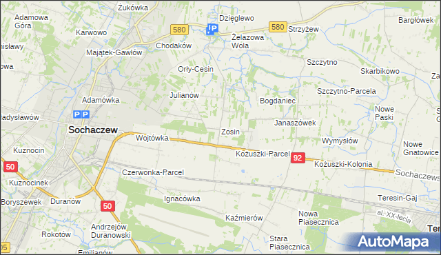 mapa Zosin gmina Sochaczew, Zosin gmina Sochaczew na mapie Targeo