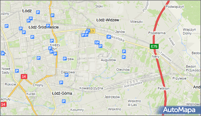 mapa Augustów gmina Łódź, Augustów gmina Łódź na mapie Targeo