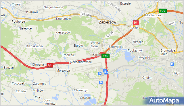 mapa Balice gmina Zabierzów, Balice gmina Zabierzów na mapie Targeo
