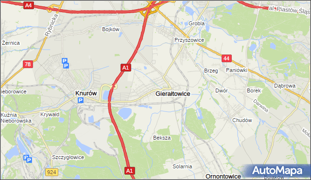 mapa Gierałtowice powiat gliwicki, Gierałtowice powiat gliwicki na mapie Targeo