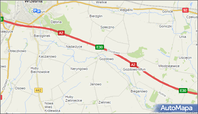 mapa Gozdowo gmina Września, Gozdowo gmina Września na mapie Targeo