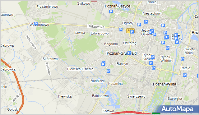 mapa Grunwald gmina Poznań, Grunwald gmina Poznań na mapie Targeo