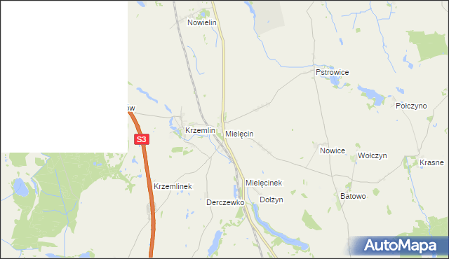 mapa Mielęcin gmina Pyrzyce, Mielęcin gmina Pyrzyce na mapie Targeo