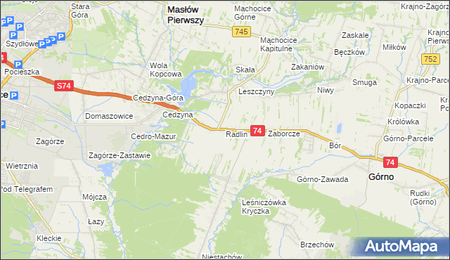 mapa Radlin gmina Górno, Radlin gmina Górno na mapie Targeo