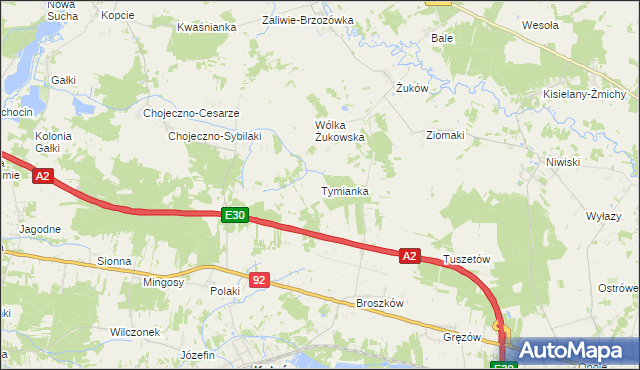 mapa Tymianka gmina Kotuń, Tymianka gmina Kotuń na mapie Targeo