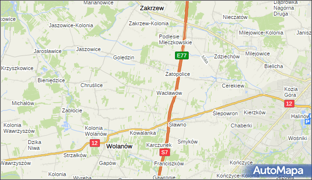 mapa Wacławów gmina Wolanów, Wacławów gmina Wolanów na mapie Targeo