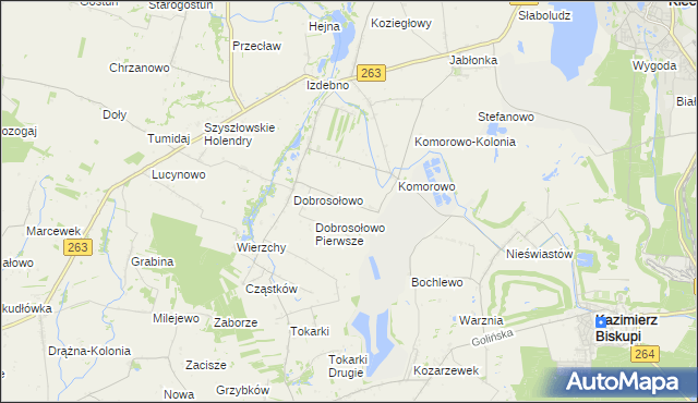 mapa Anielewo gmina Kazimierz Biskupi, Anielewo gmina Kazimierz Biskupi na mapie Targeo