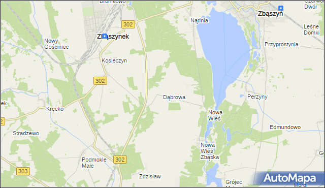 mapa Dąbrowa gmina Zbąszyń, Dąbrowa gmina Zbąszyń na mapie Targeo