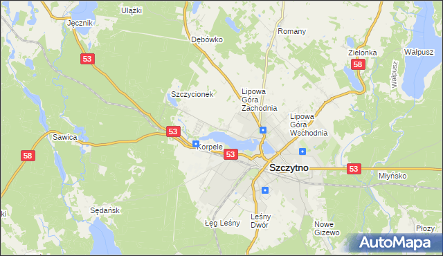 mapa Kamionek gmina Szczytno, Kamionek gmina Szczytno na mapie Targeo