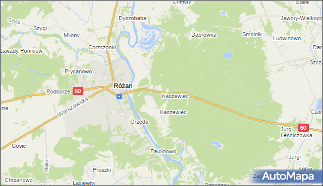 mapa Kaszewiec gmina Goworowo, Kaszewiec gmina Goworowo na mapie Targeo