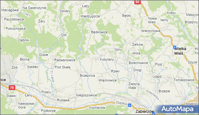 mapa Kobylany gmina Zabierzów, Kobylany gmina Zabierzów na mapie Targeo