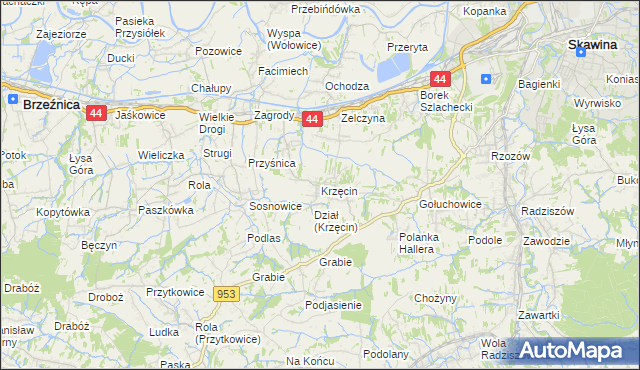 mapa Krzęcin gmina Skawina, Krzęcin gmina Skawina na mapie Targeo