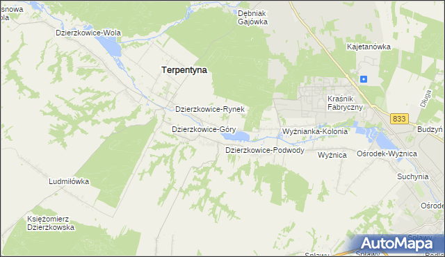 mapa Krzywie gmina Dzierzkowice, Krzywie gmina Dzierzkowice na mapie Targeo