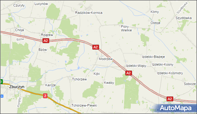 mapa Modrzew gmina Zbuczyn, Modrzew gmina Zbuczyn na mapie Targeo
