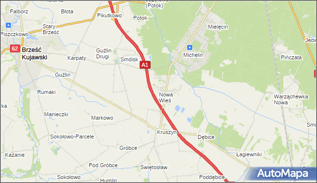 mapa Nowa Wieś gmina Włocławek, Nowa Wieś gmina Włocławek na mapie Targeo