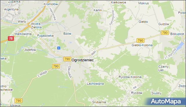 mapa Podzamcze gmina Ogrodzieniec, Podzamcze gmina Ogrodzieniec na mapie Targeo