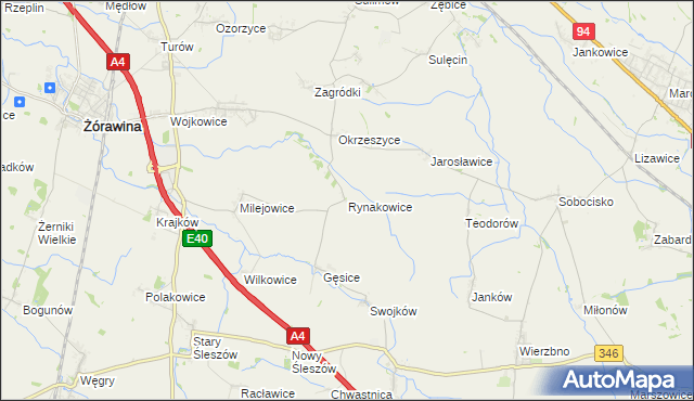 mapa Rynakowice, Rynakowice na mapie Targeo