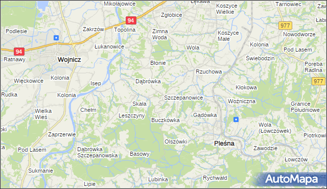 mapa Szczepanowice gmina Pleśna, Szczepanowice gmina Pleśna na mapie Targeo