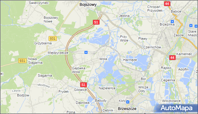 mapa Wola gmina Miedźna, Wola gmina Miedźna na mapie Targeo