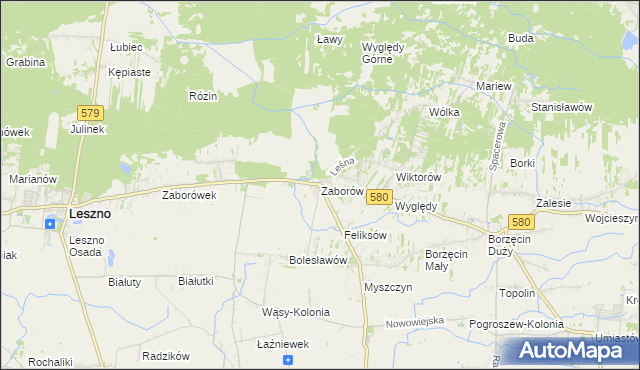 mapa Zaborów gmina Leszno, Zaborów gmina Leszno na mapie Targeo