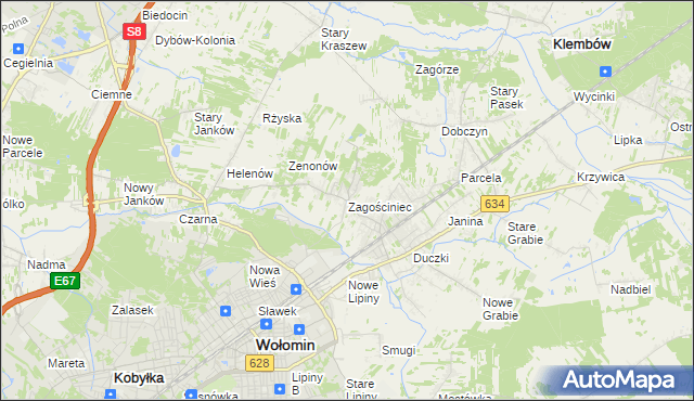 mapa Zagościniec gmina Wołomin, Zagościniec gmina Wołomin na mapie Targeo