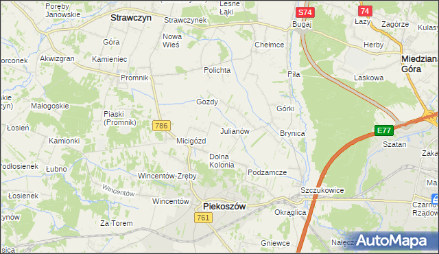 mapa Julianów gmina Piekoszów, Julianów gmina Piekoszów na mapie Targeo
