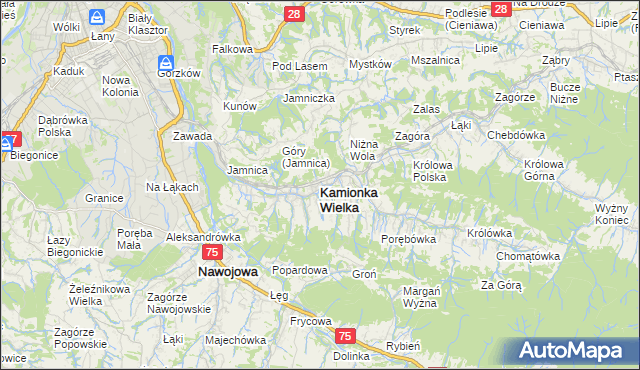 mapa Kamionka Wielka, Kamionka Wielka na mapie Targeo