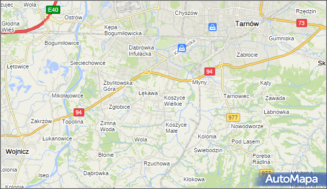 mapa Koszyce Wielkie, Koszyce Wielkie na mapie Targeo