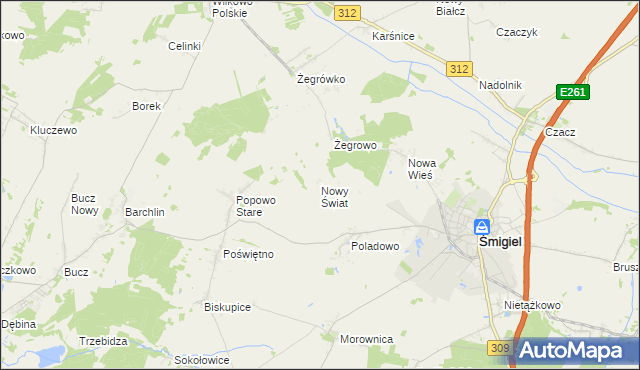 mapa Nowy Świat gmina Śmigiel, Nowy Świat gmina Śmigiel na mapie Targeo