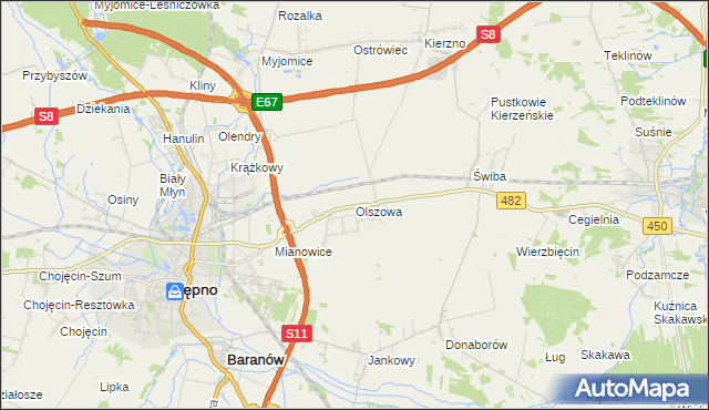 mapa Olszowa gmina Kępno, Olszowa gmina Kępno na mapie Targeo