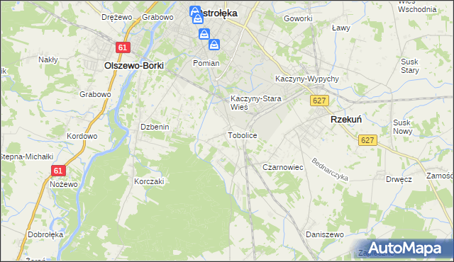 mapa Tobolice gmina Rzekuń, Tobolice gmina Rzekuń na mapie Targeo