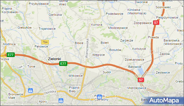 mapa Węgrzce gmina Zielonki, Węgrzce gmina Zielonki na mapie Targeo