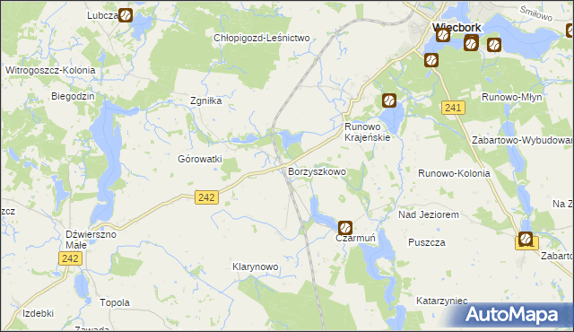 mapa Borzyszkowo gmina Więcbork, Borzyszkowo gmina Więcbork na mapie Targeo