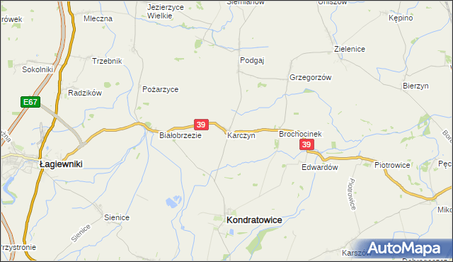 mapa Karczyn gmina Kondratowice, Karczyn gmina Kondratowice na mapie Targeo