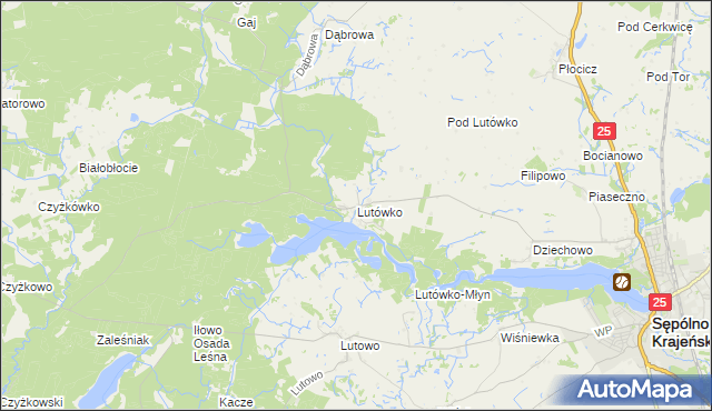 mapa Lutówko gmina Sępólno Krajeńskie, Lutówko gmina Sępólno Krajeńskie na mapie Targeo