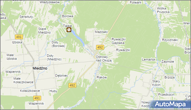 mapa Ostrowy nad Okszą, Ostrowy nad Okszą na mapie Targeo