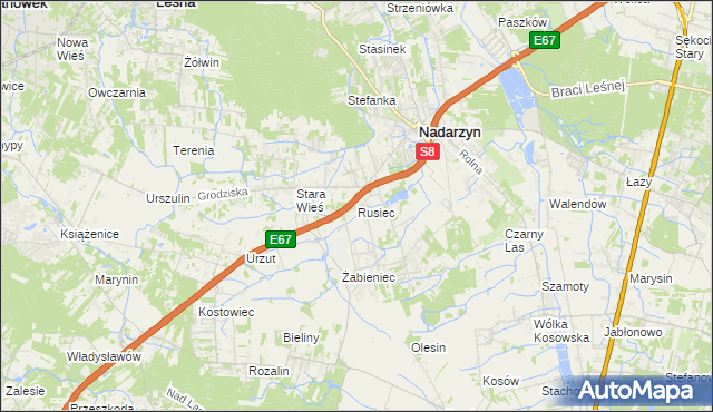 mapa Rusiec gmina Nadarzyn, Rusiec gmina Nadarzyn na mapie Targeo