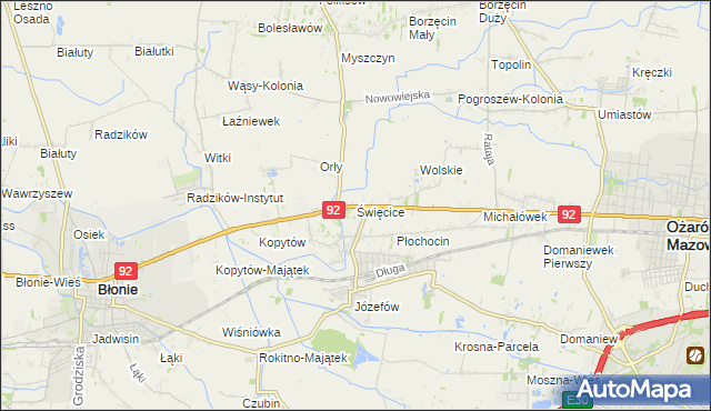 mapa Święcice gmina Ożarów Mazowiecki, Święcice gmina Ożarów Mazowiecki na mapie Targeo