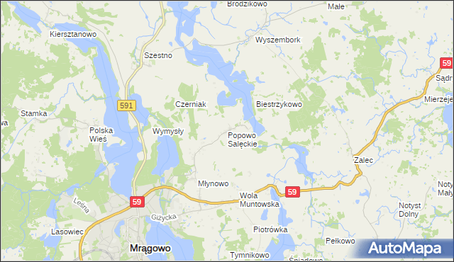 mapa Popowo Salęckie, Popowo Salęckie na mapie Targeo