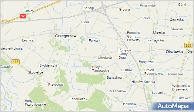 mapa Tarnówka gmina Grzegorzew, Tarnówka gmina Grzegorzew na mapie Targeo