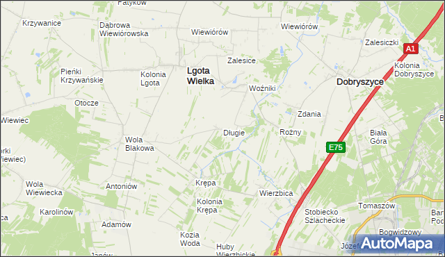 mapa Długie gmina Lgota Wielka, Długie gmina Lgota Wielka na mapie Targeo