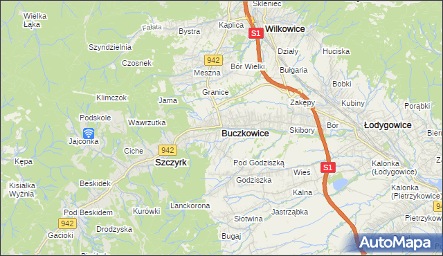 mapa Buczkowice, Buczkowice na mapie Targeo