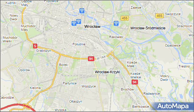 mapa Krzyki gmina Wrocław, Krzyki gmina Wrocław na mapie Targeo