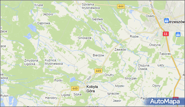 mapa Bierzów gmina Kobyla Góra, Bierzów gmina Kobyla Góra na mapie Targeo