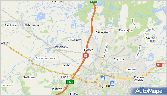 mapa Bobrów gmina Miłkowice, Bobrów gmina Miłkowice na mapie Targeo