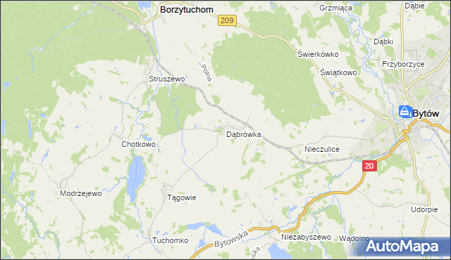 mapa Dąbrówka gmina Borzytuchom, Dąbrówka gmina Borzytuchom na mapie Targeo