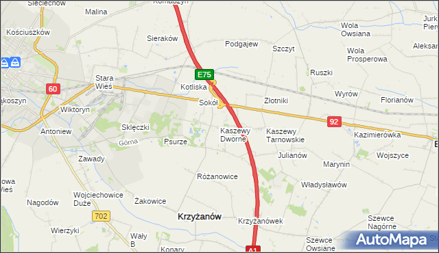 mapa Kaszewy Dworne, Kaszewy Dworne na mapie Targeo
