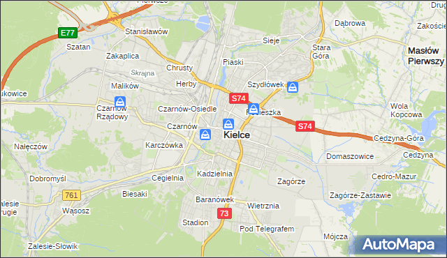 mapa Kielc, Kielce na mapie Targeo