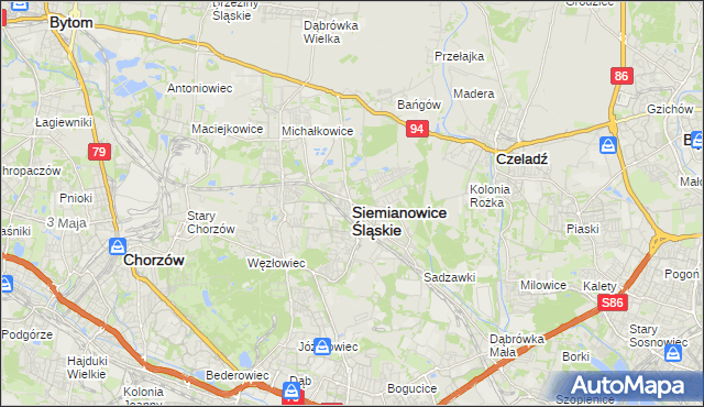 mapa Siemianowice Śląskie, Siemianowice Śląskie na mapie Targeo