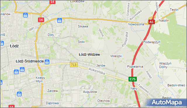 mapa Widzew, Widzew na mapie Targeo